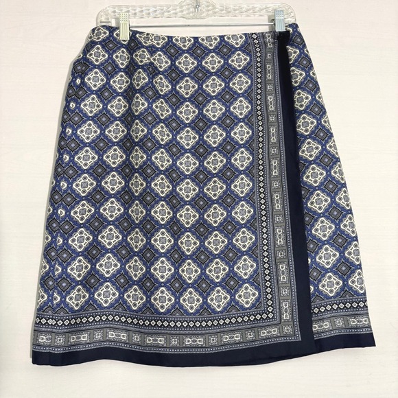 Talbots Dresses & Skirts - Talbots Petites Silk Blue Geometric Print Wrap Midi Skirt Womens Size 12P